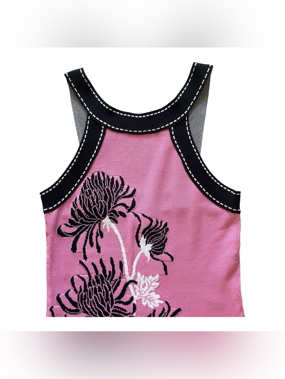 Vintage Y2K CACHE Pink Floral Print Halter Tank Top Sweater XS/S Coastal Cottage - Picture 3 of 8